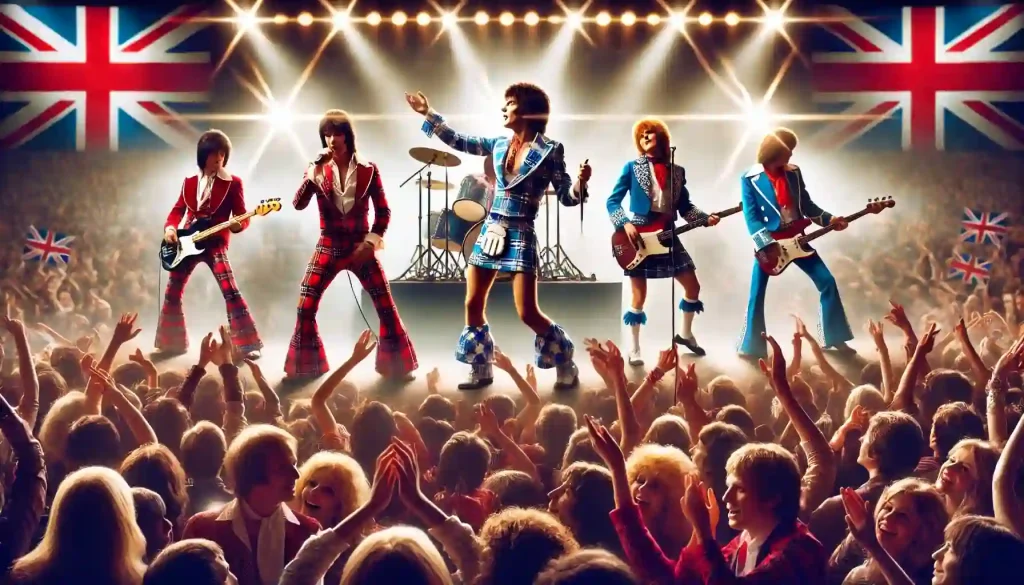 「ベイ・シティ・ローラーズの全盛期」 1970年代のライブでタータンチェックを着たメンバーの姿。