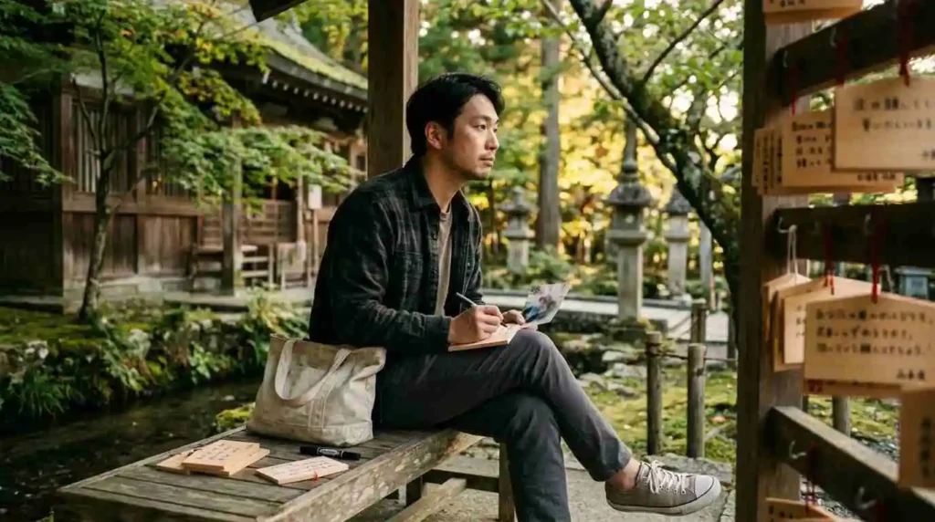 A person setting down an emotional burden in a quiet place overlooking the sea