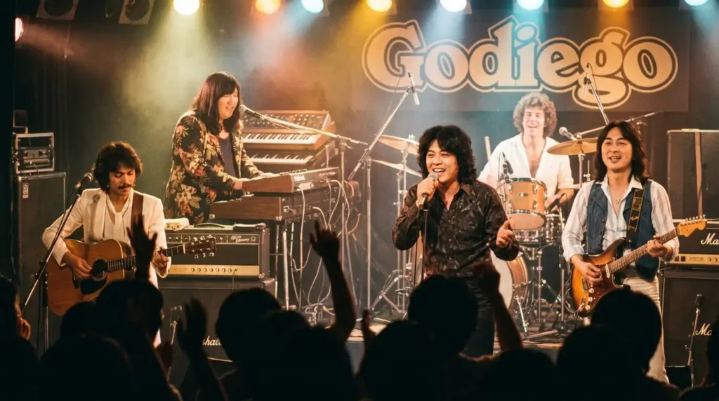 An artistic illustration inspired by GODIEGO's musical style in the late 1970s