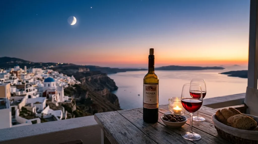 Greek wine, a glowing sunset, and moonlight evoking the song's romantic imagery