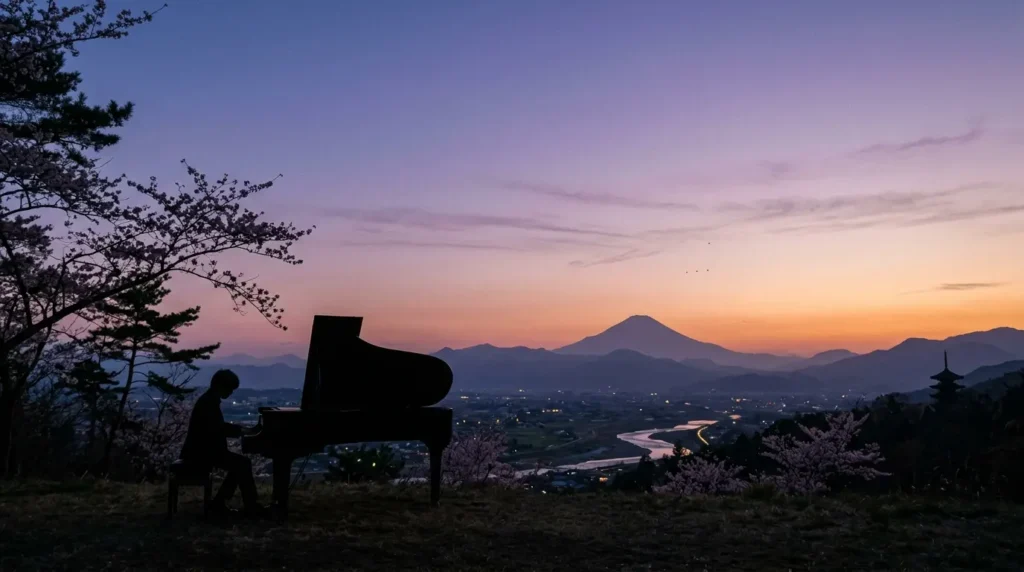 A piano creating a calm and reflective musical atmosphere