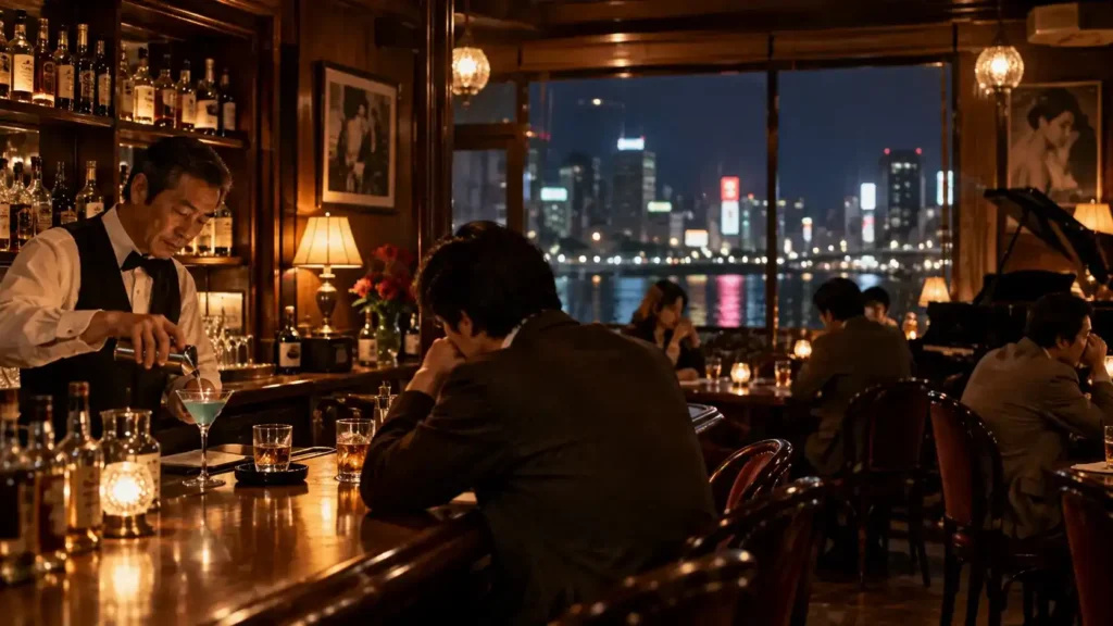 昭和の夜の雰囲気を感じさせるレストランの店内