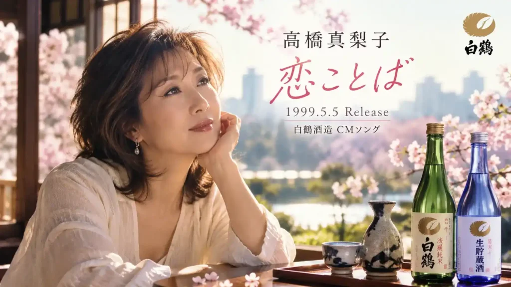 A nostalgic spring scene with cherry blossoms and Japanese sake, inspired by Koi Kotoba